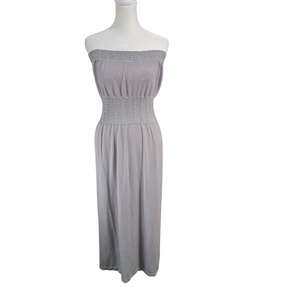 Lark & Grey Strapless Smocked Maxi Dress Black White Stripe Size S/M NWT